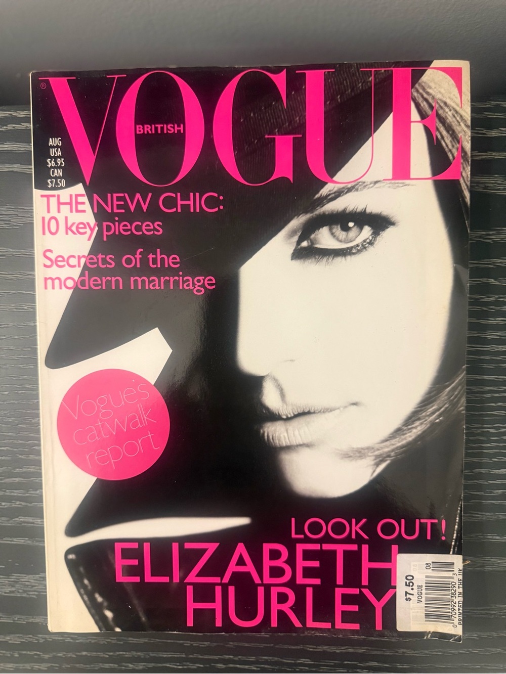 British Vogue August 1995: Cover - Elizabeth Hurley